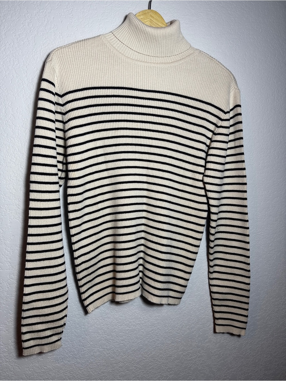 Vintage Gap Striped Cotton Turtleneck in Cream & Black Large 90s